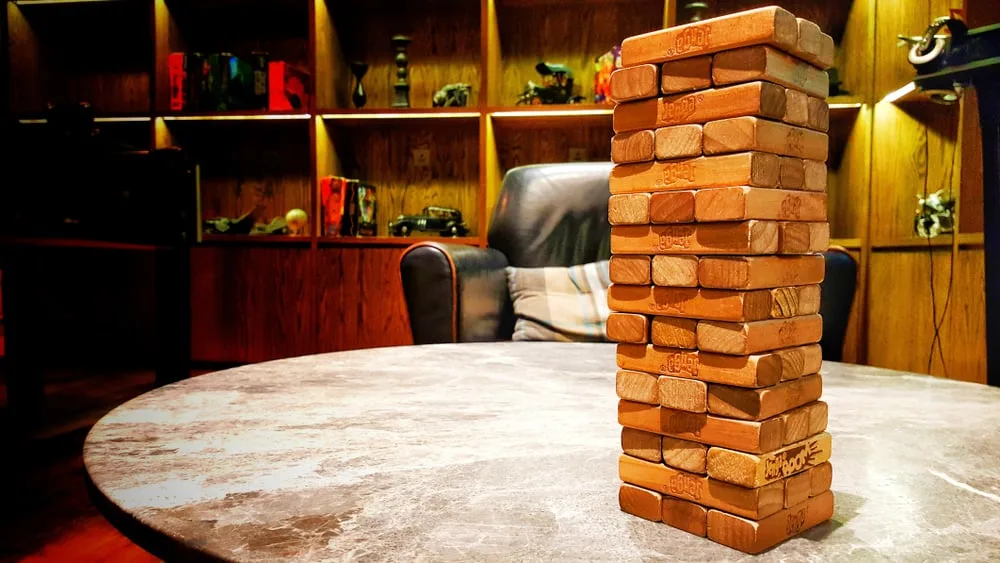 Jenga game. Set of tower games for kids and adults