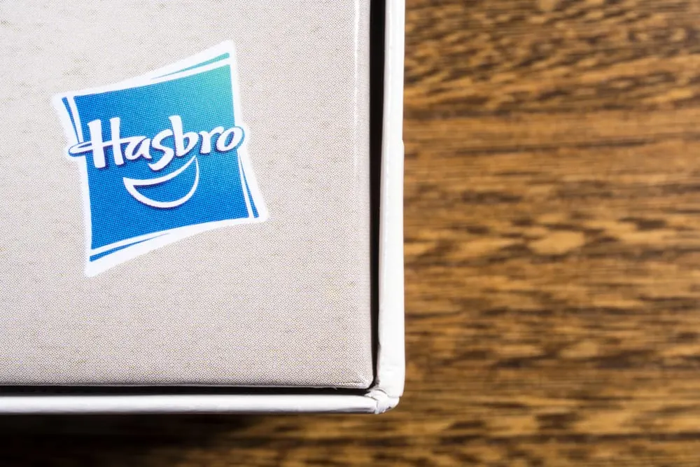 The Hasbro logo on the packaging of one of their board games jenga