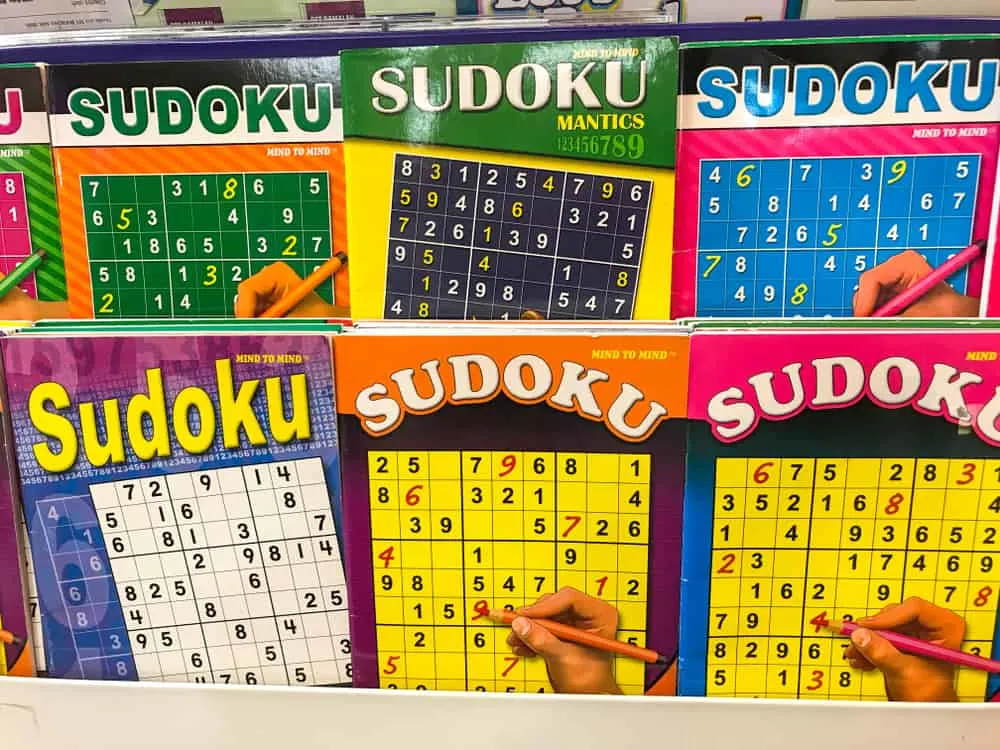 View of Sudoku puzzle books