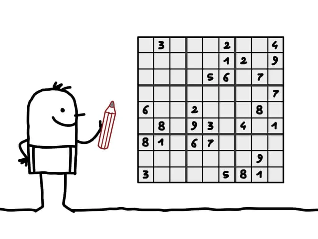 hand drawn cartoon character - man & sudoku