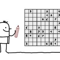 hand drawn cartoon character - man & sudoku