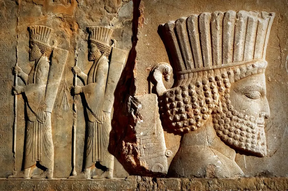 Ancient Persia. Bas-relief carved on the walls of old buildings