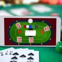 Smartphone with online poker table, online casino