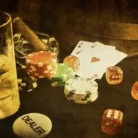 vintage poker conceptual image with card and gamble chip