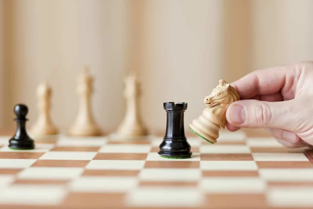 knight capturing rook, chess game