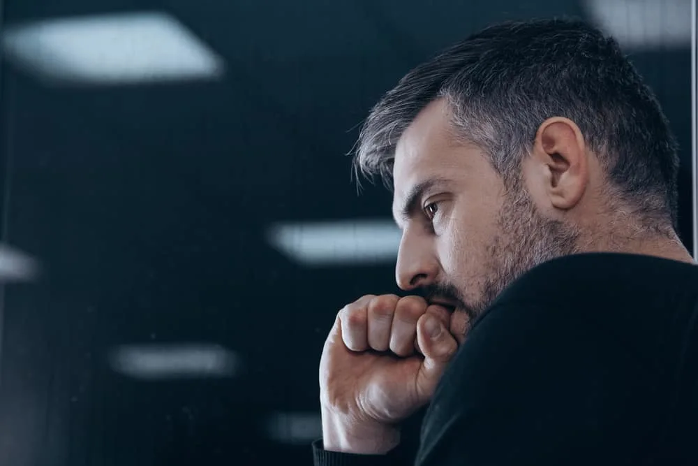 Nervous man with withdrawal symptoms