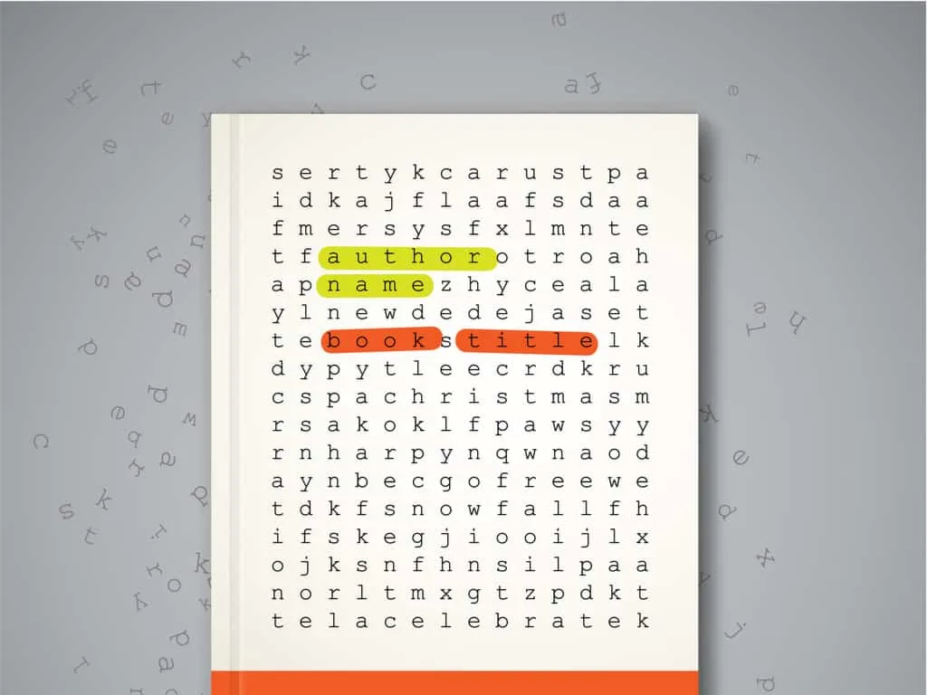 Word search puzzle on book cover