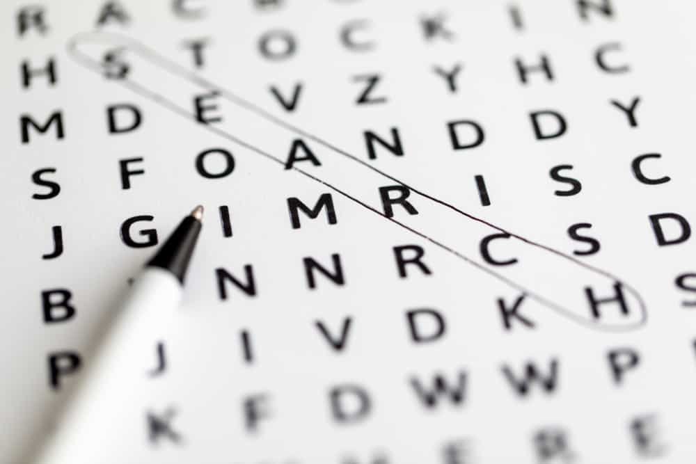 Word search with scrambled letters and hidden words