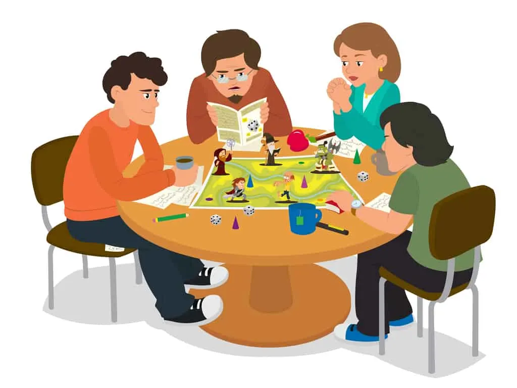 Illustration of friends playing a board game