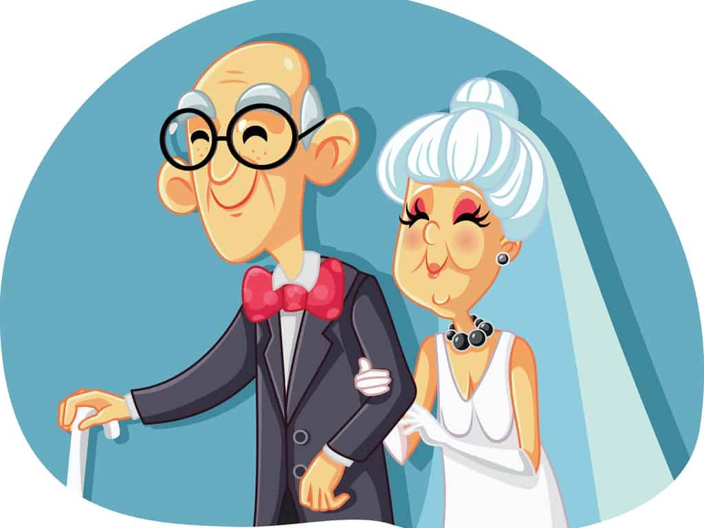 Old Bride and Groom Getting Married Illustration