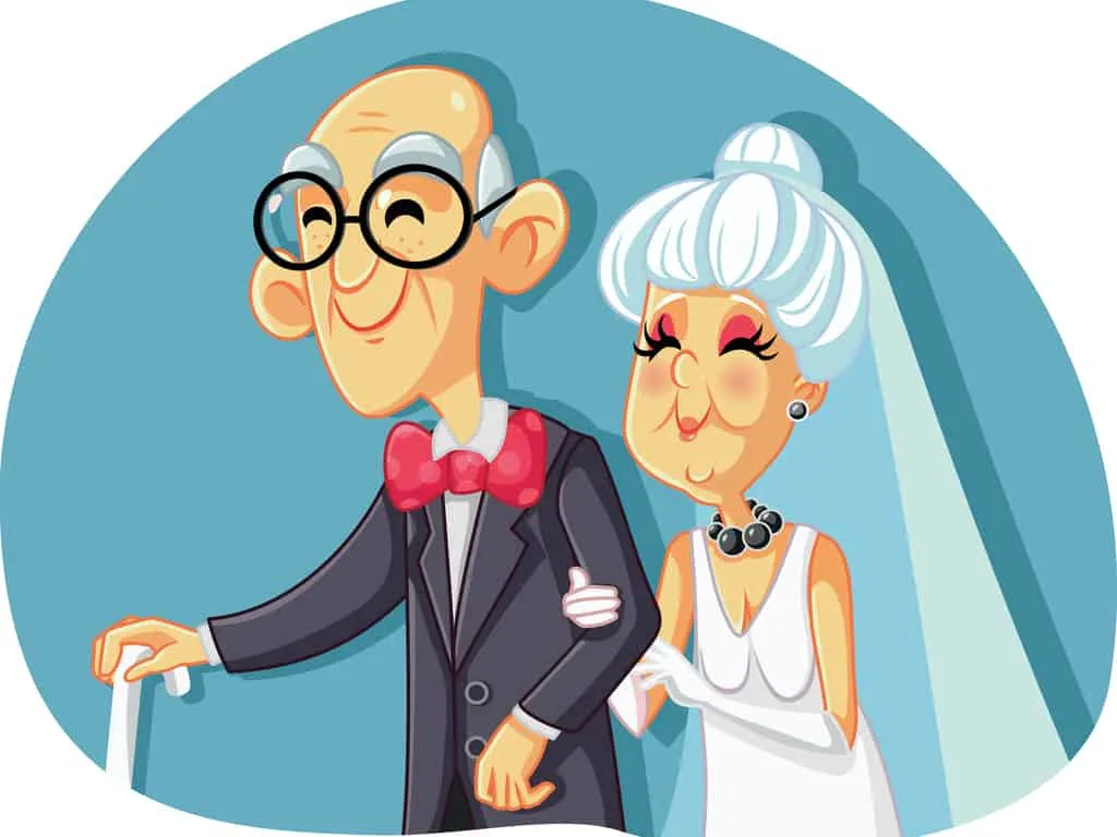 Old Bride and Groom Getting Married Illustration