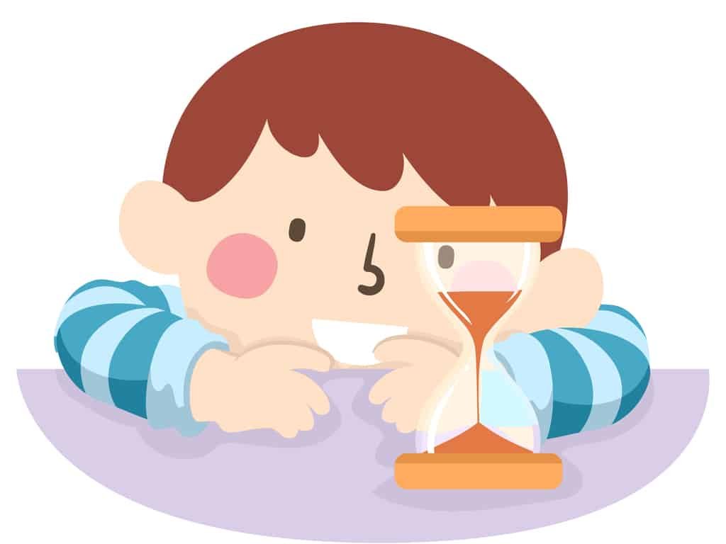 Illustration of a Kid Looking at an Hour Glass