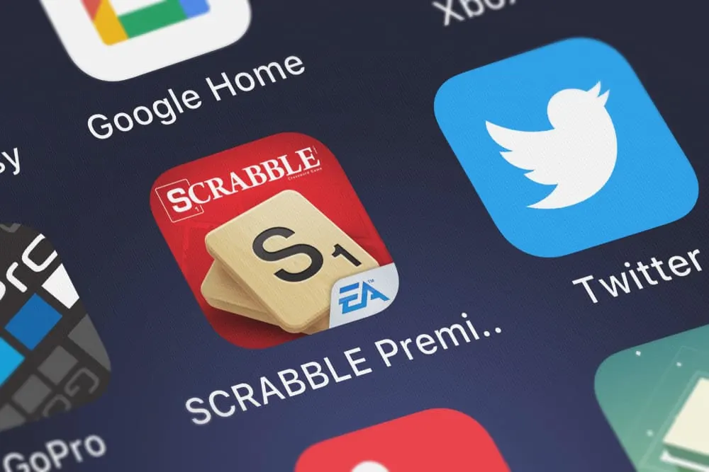 Close-up shot of Electronic Arts's popular app SCRABBLE Premium