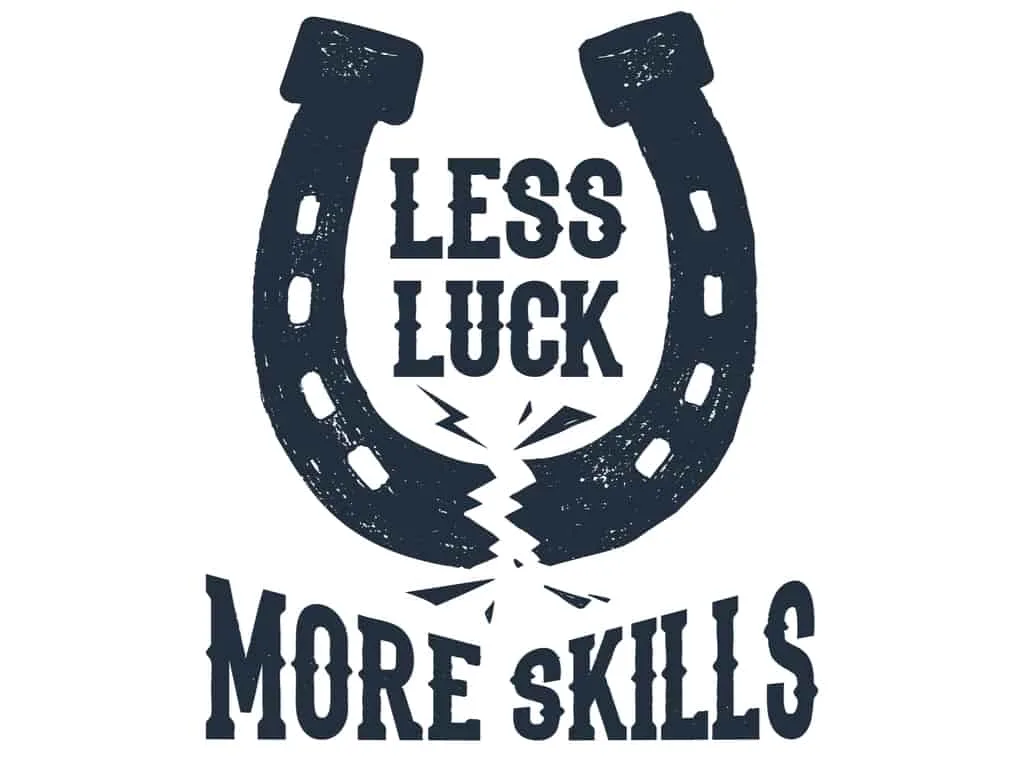 Hand drawn horseshoe textured illustration and Less luck - more skills lettering