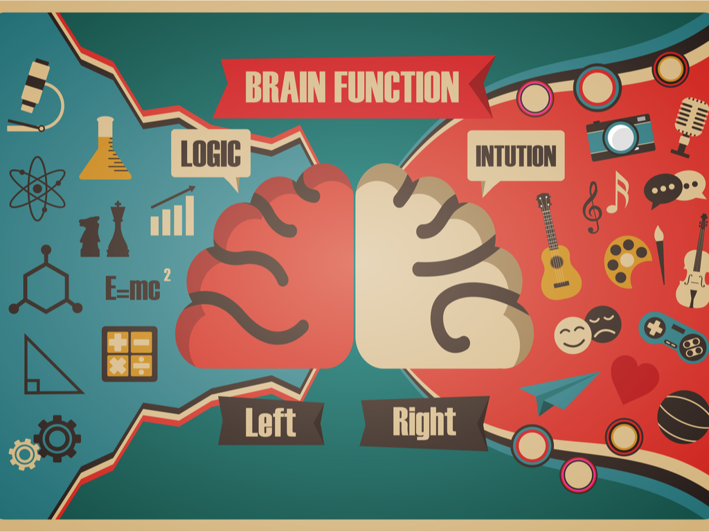 brain function, lef and right side, retro style