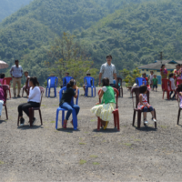 Group of children playing Musical Chair Game