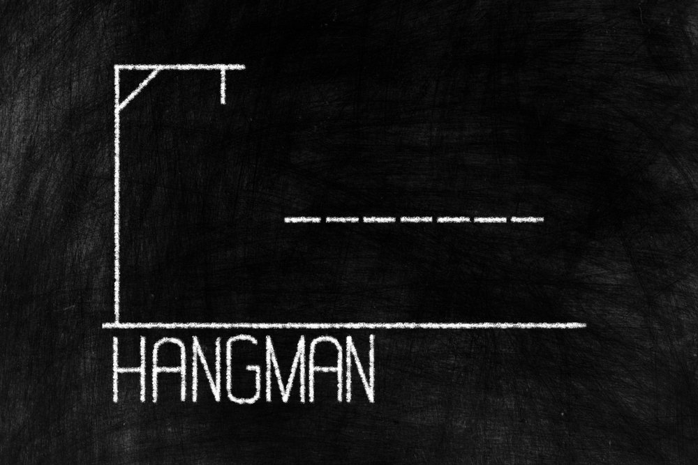 Hangman Chalk Writing on Old Grunge Chalkboard