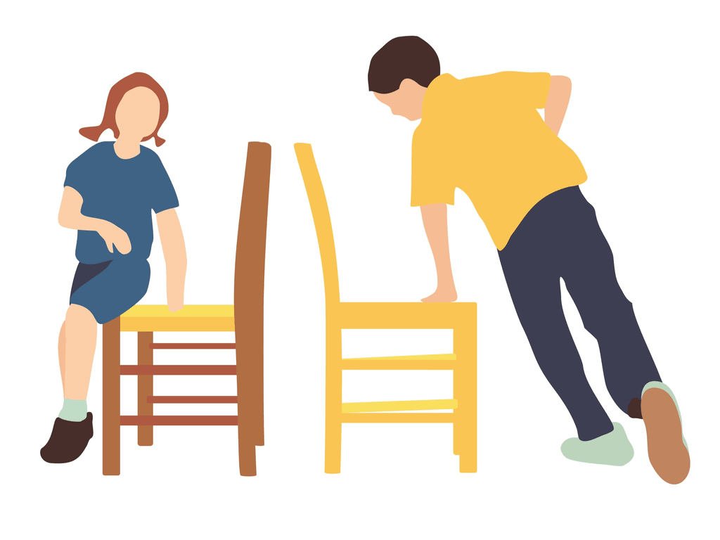 Kids run around playing musical chairs game