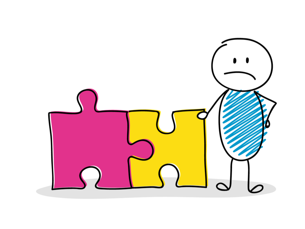 Hand drawn stickman with puzzle icons