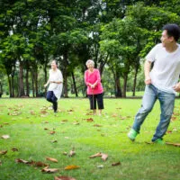 family playing tag game